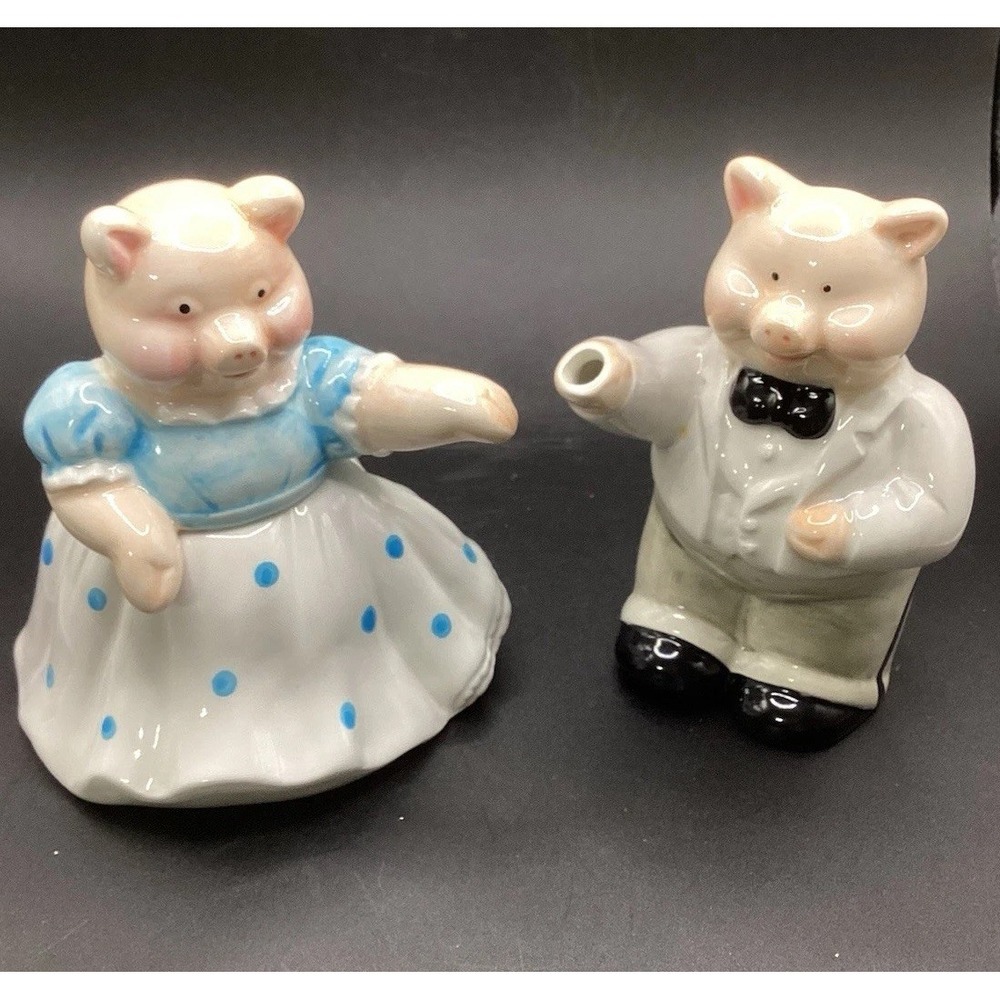 VTG Applause Ceramic Ballroom Dancing Pigs Pitcher/Creamer & Sugar Bowl